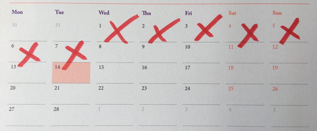 Calendar Days Crossed Off Alice Douglass