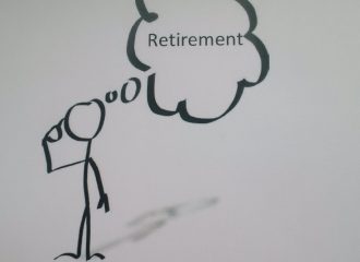 Illustration of silhouette thinking about retirement in speech bubble