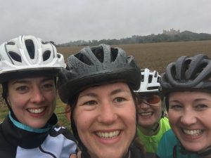 Alice and her friends during cycling training for London to Paris 100 mile ride