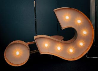Sideways lit up question mark